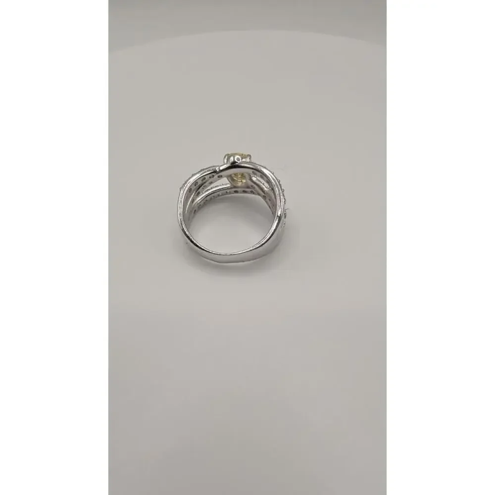 Elegant Silver Ring with Yellow Gemstone and Clear Crystals Size 7 - Picture 8 of 8